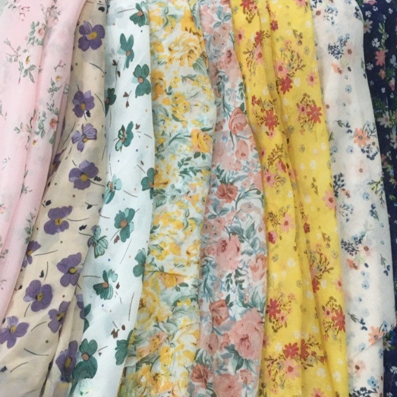 Summer Clothing Material - Tessuto chiffon con stampa floreale da