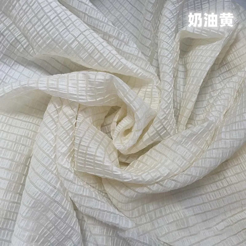 Summer Clothing Material - Tessuto a quadretti giallo crema Tessuto