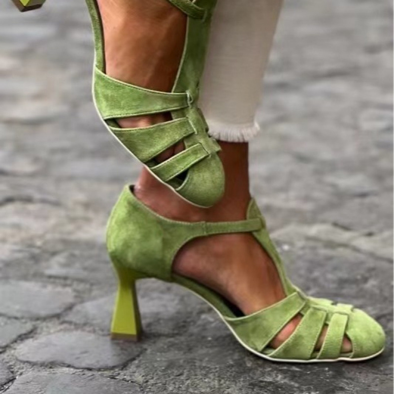 Summer Clothing Sale - Sandali da donna verdi in camoscio