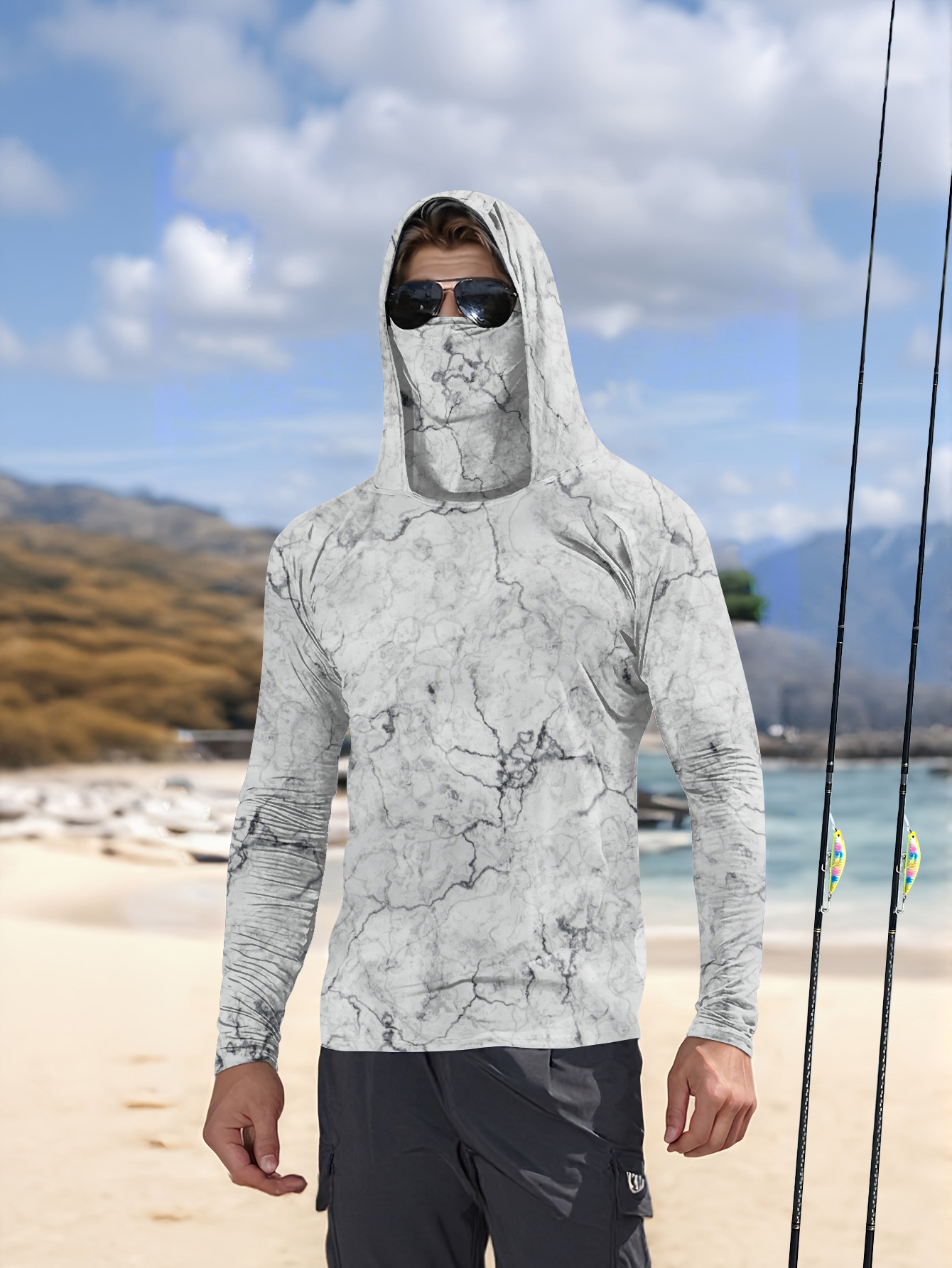 Summer Clothing Us - Camicia da Pesca con Cappuccio per